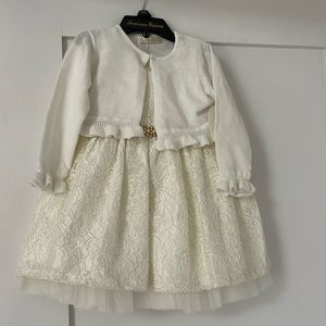 American princess 24 months dress off white with sweater and ear muffs